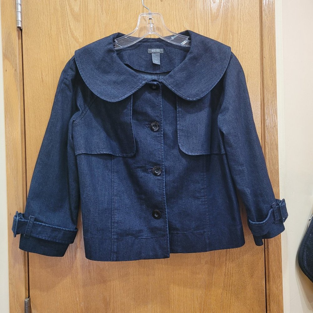 Kenneth Cole Reaction Navy Denim 3/4 Sleeve Short Button Front Jacket Small EUC